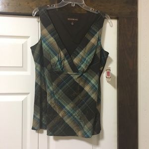 Bandolino sleeves top, Size 12, brown/beige/teal